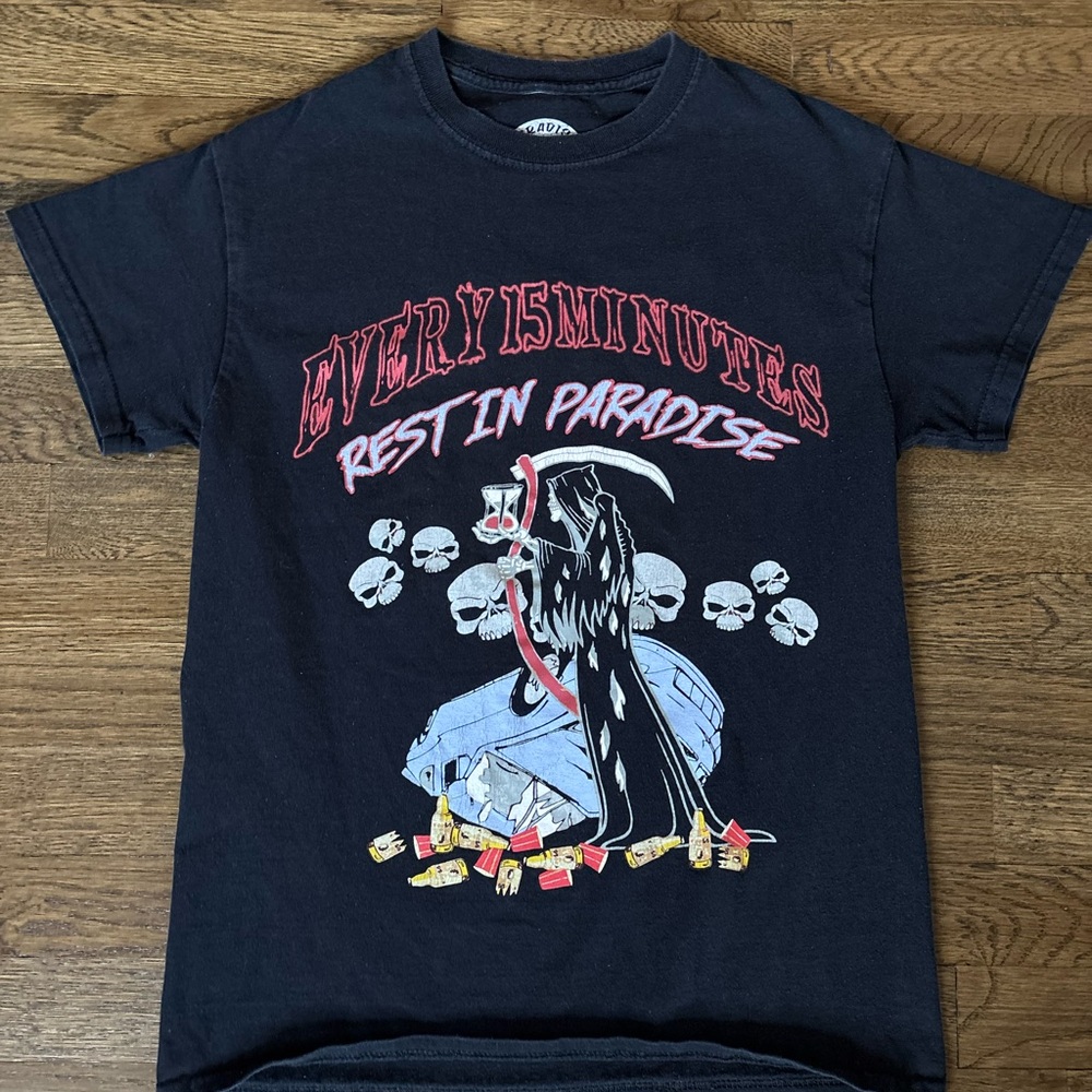 Every 15 Minutes Black Tee with Grim Reaper Graphic